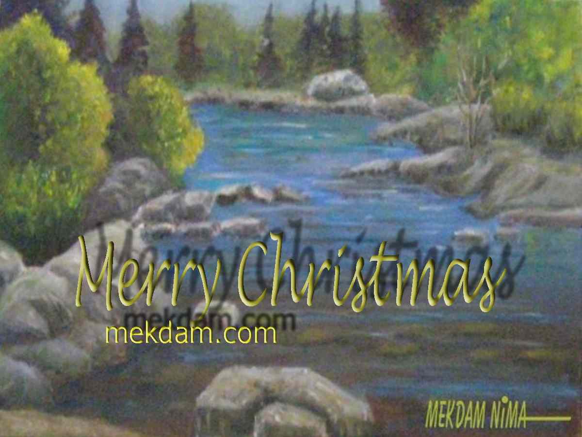 E-Card - Merry Christmas - River in Landscape
